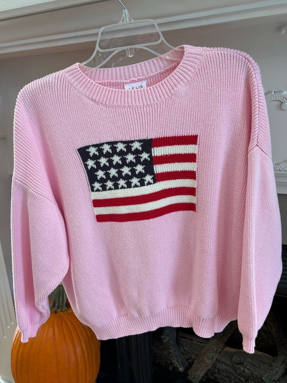 Le Lis Pink Crewneck Sweater with Flag Intarsia